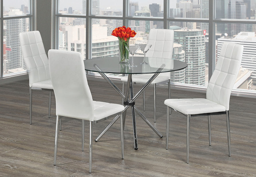 Dining Table 5pc Round Glass Chrome Legs ET-1430/EC-1770