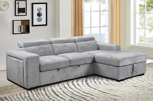 Sofa Bed Sectional with Charging Station Grey Fabric RHF