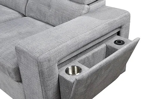 Sofa Bed Sectional with Charging Station Grey Fabric LHF