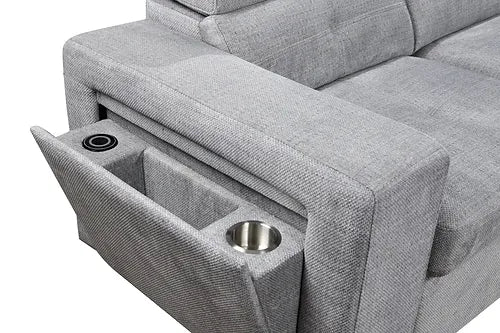 Sofa Bed Sectional with Charging Station Grey Fabric RHF