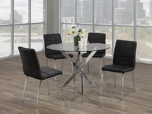 Dining Room Set 5pc Round Glass Top Chrome Legs ET-1447/1760
