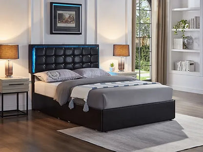 Led Bed Contemporary Button Tufted Storage Bed in Soft Black Leatherette