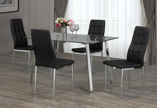 Dining Room Set 5PC Glass Top Chrome Legs ET-5065/EC-1770