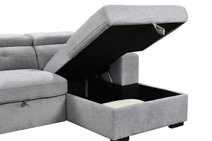 Sofa Bed Sectional with Charging Station Grey Fabric RHF