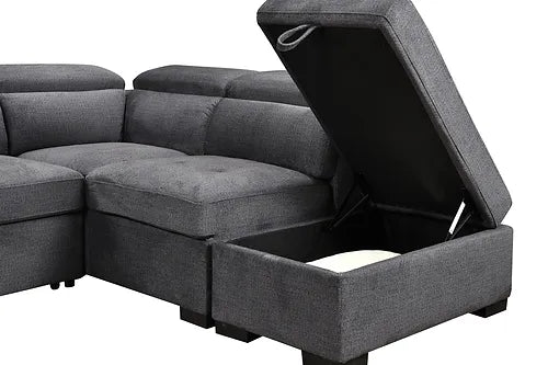 Sectional Sofa Bed Grey Fabric