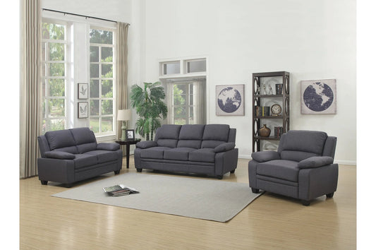 3-Piece Set Grey Fabric Sofa Set With High Back And Pillows Over The Arms