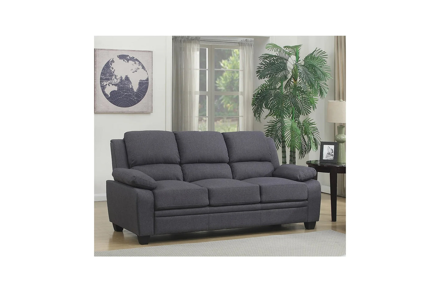 3-Piece Set Grey Fabric Sofa Set With High Back And Pillows Over The Arms